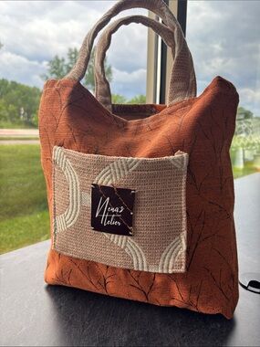 Rust Canvas Tote Bag with Beige Accent